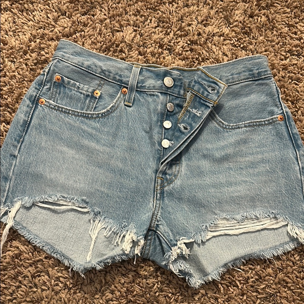 Levi's Blue Distressed Jean Shorts